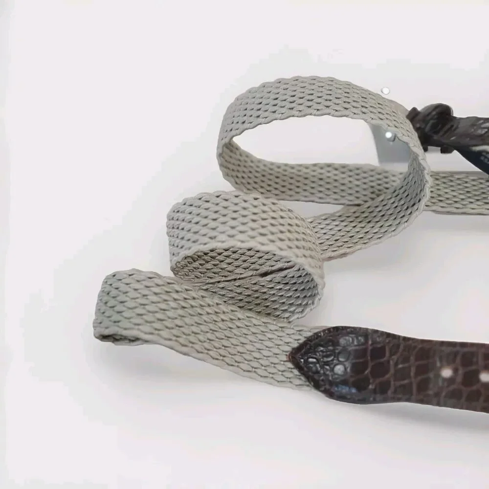 Crookhorn Woven Stretch Leather Belt Mens 44 Brown Beige Handmade USA